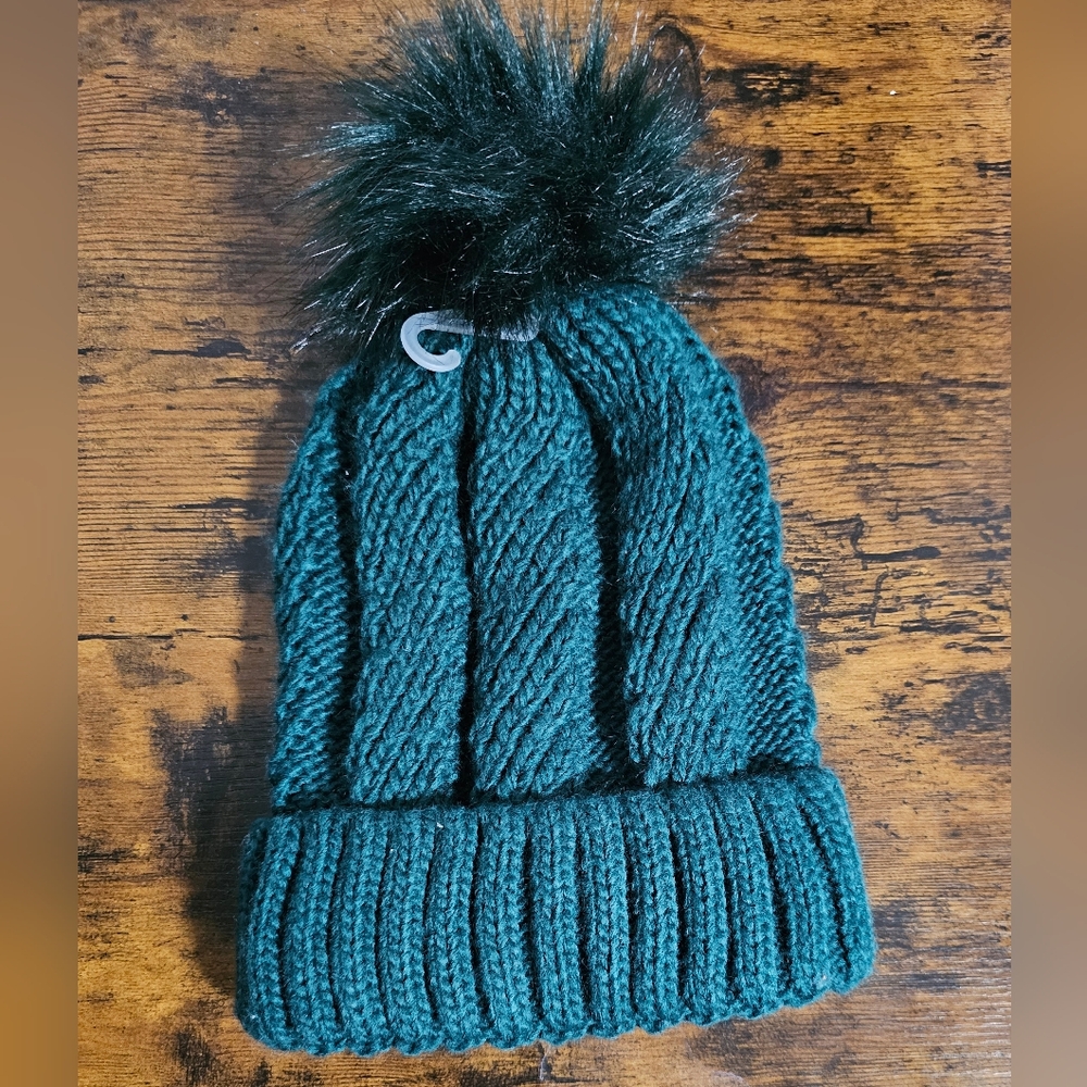 LOFT Teal Knit Hat with Pom Pom